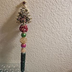 Festive Christmas Tree Pen with Colorful Beads
